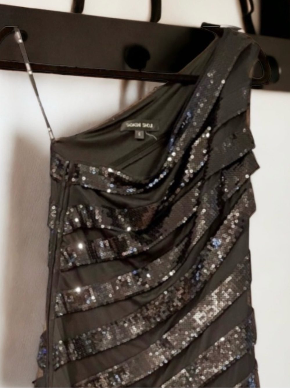 Tadashi Shoji One-Shoulder Black Sequin Sheath Dress - Picture 6 of 9